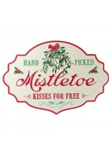 The Hand Picked Mistletoe Kisses For Free Metal Sign from Heaven Sends adds a playful touch to seasonal decorating. Featuring a humorous mistletoe-themed message, it is designed as a decorative sign that can bring personality to the home. The metal construction gives it a distinctive finish, while the wording makes it a fun addition to festive displays and seasonal arrangements.